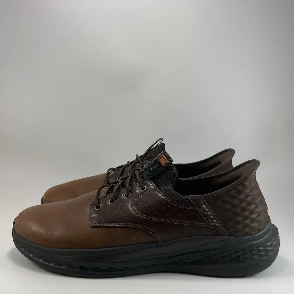 Skechers Harper Forde Casual Oxford Brown Leather Mens Size 11.5 Slip On/Slip In
